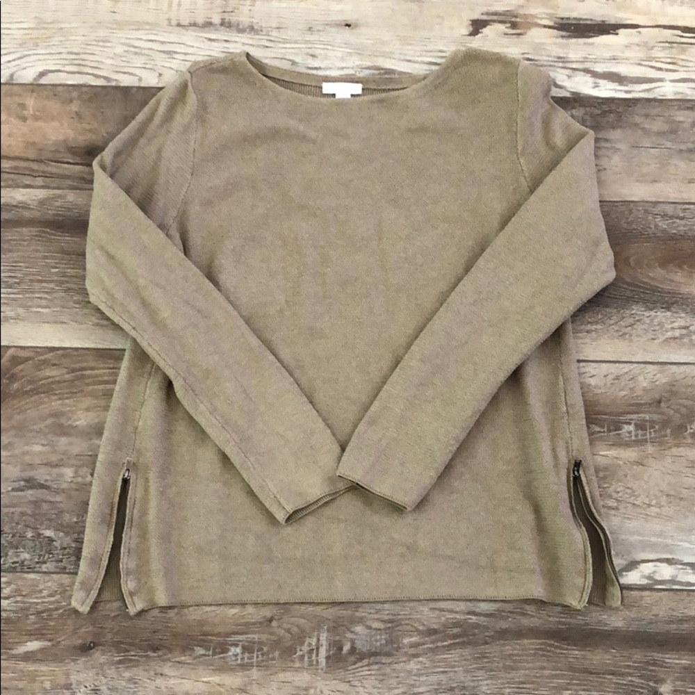J Jill Taupe Zipper Side Boatneck Sweater Size S